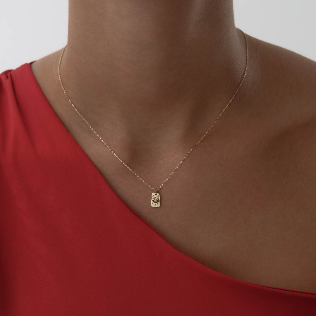 İşlemeli Göz Plaka Kolye - 1