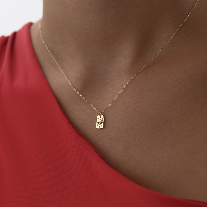 İşlemeli Göz Plaka Kolye - MİST (1)