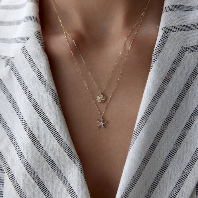 İstiridye Kabuğu ve Deniz Yıldızı Kolye - 1