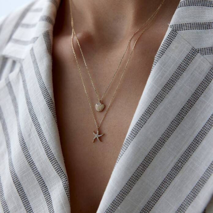 İstiridye Kabuğu ve Deniz Yıldızı Kolye - 2