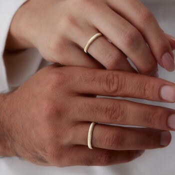 İtalyan Dokulu Çift Alyans - Tülay Alyans