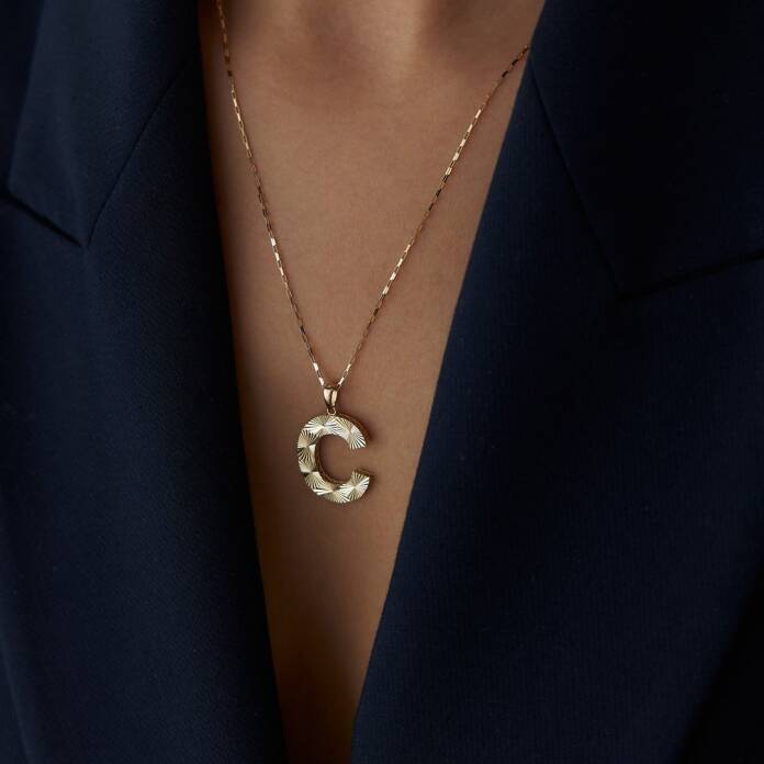 Kalemli İşlemeli Harf Kolye - 2