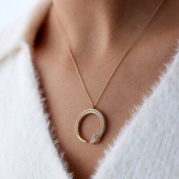 Kalemli Taşlı Yılan Kolye - Rayna (1)