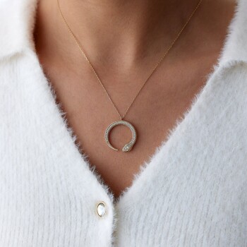 Kalemli Taşlı Yılan Kolye - Rayna