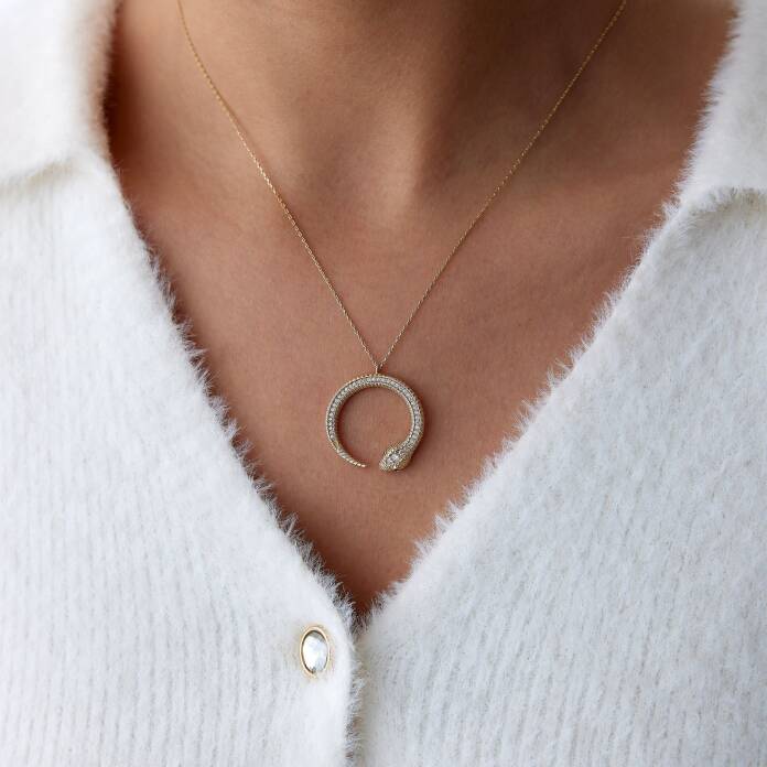 Kalemli Taşlı Yılan Kolye - 1