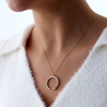 Kalemli Taşlı Yılan Kolye - 3