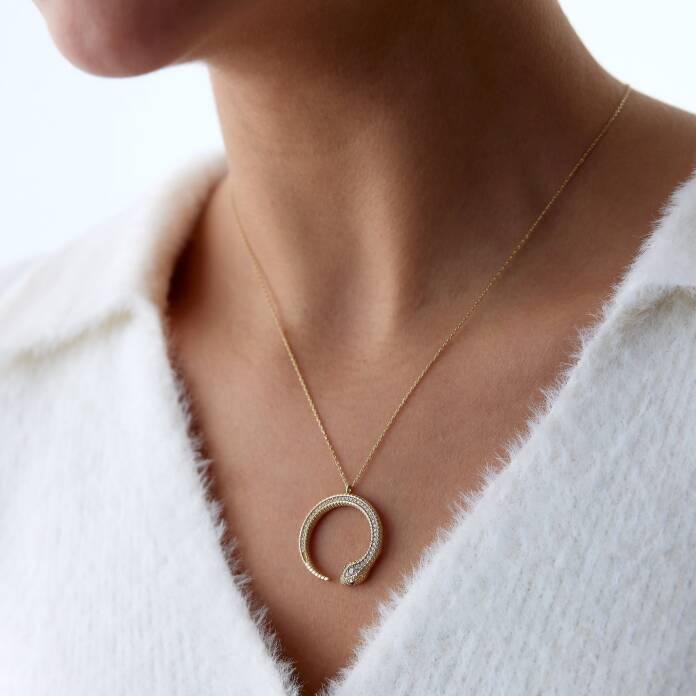 Kalemli Taşlı Yılan Kolye - 3