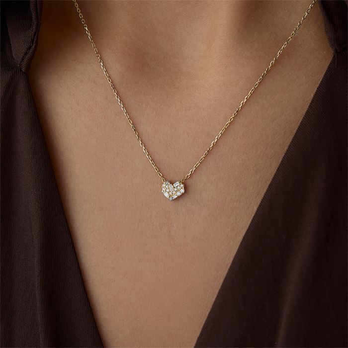 Kalp Detaylı Taşlı Kolye - Alen