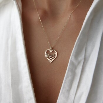 Kalp Petek Arı Kolye - Rayna (1)