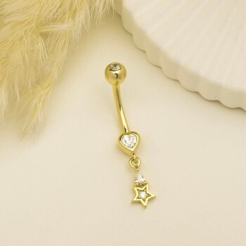 Kalp Taşlı Yıldız Sallantılı Göbek Piercing - Dianora (1)