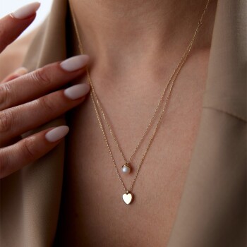 Kalp ve İnci İkili Kolye - Rayna