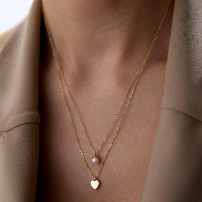 Kalp ve İnci İkili Kolye - 2