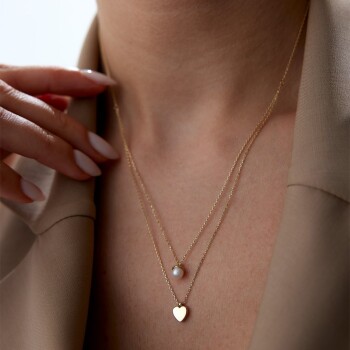 Kalp ve İnci İkili Kolye - 3