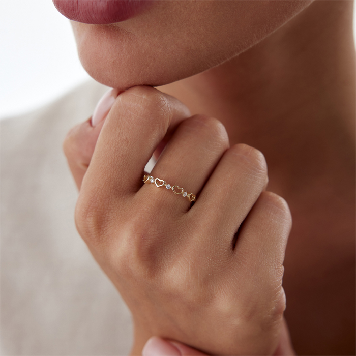 Kalp ve Taş Bezeli Yüzük - Nüans