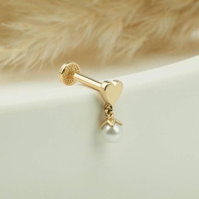 Kalpli İnci Sallantılı Minimal Tragus Piercing - 3