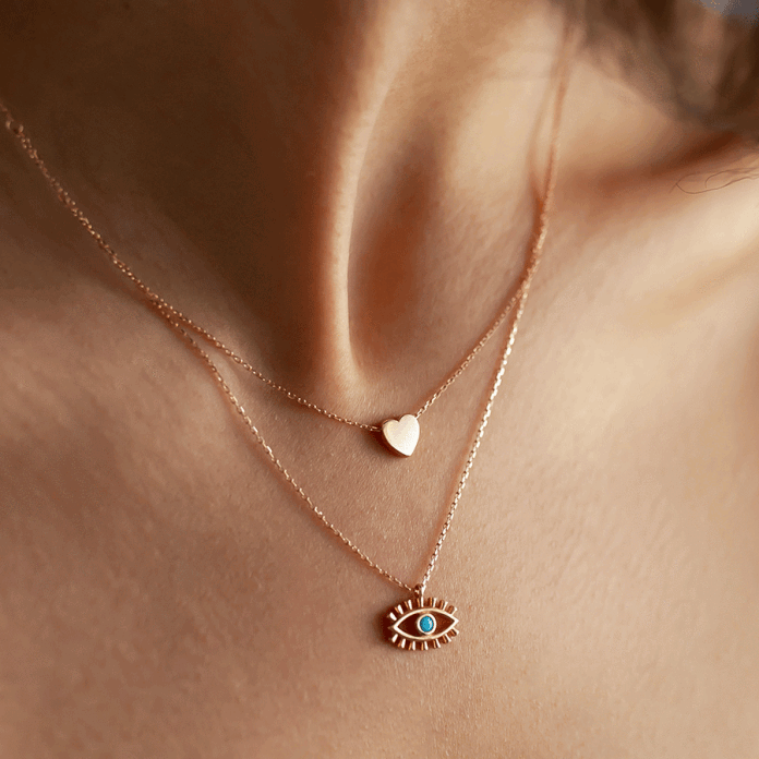 Kalpli Kirpikli İkili Kolye - 1