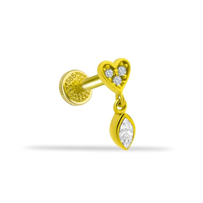 Kalpli Mekik Taş Sallantılı Minimal Tragus Piercing - 2