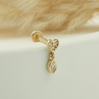 Kalpli Mekik Taş Sallantılı Minimal Tragus Piercing - 4