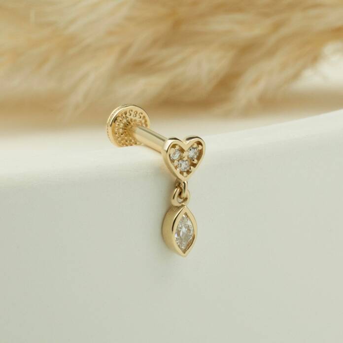 Kalpli Mekik Taş Sallantılı Minimal Tragus Piercing - 4