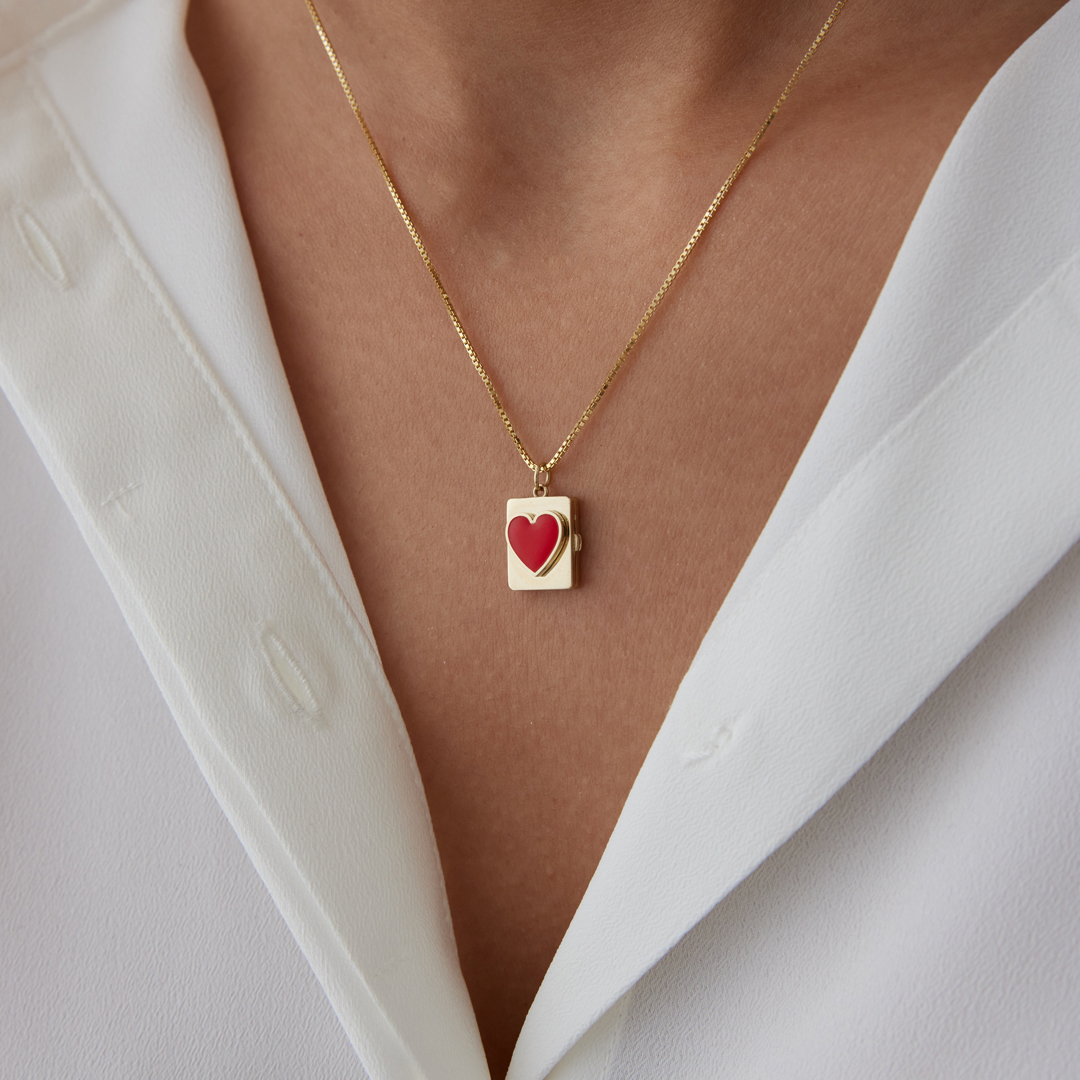 Kapaklı Kırmızı Kalp Kolye - 1