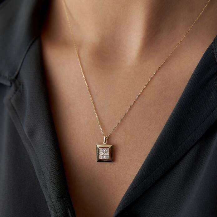 Kare Baget Taşlı Kolye - 1