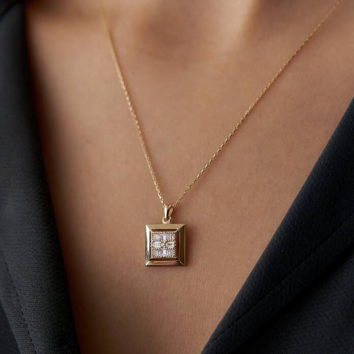 Kare Baget Taşlı Kolye - 2