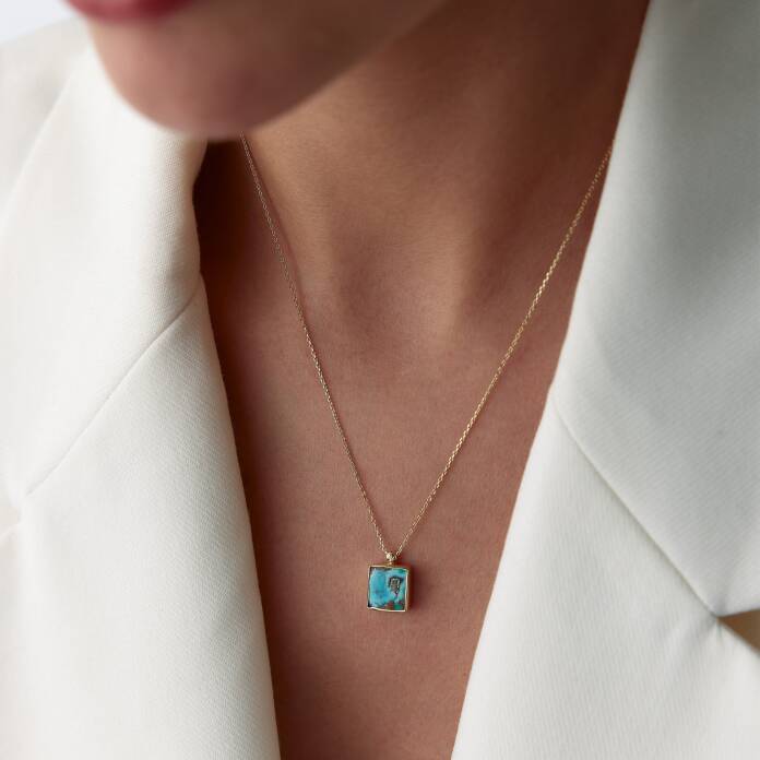 Kare Doğal Firuze Kolye - 1