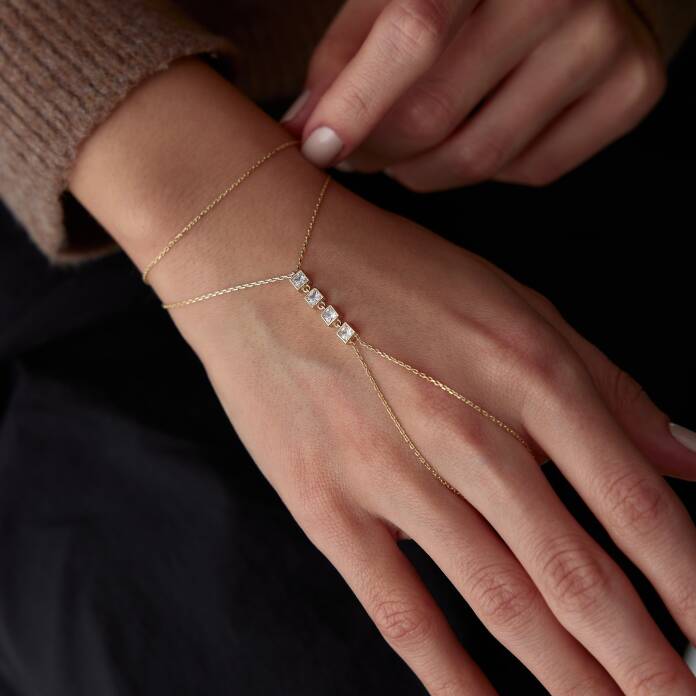 Kare Taşlı 14 Ayar Kadın Altın Şahmeran - 1