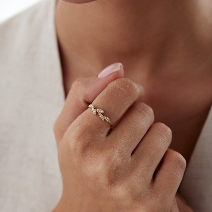 Karşılıklı Yaprak Taşlı Yüzük - Nüans