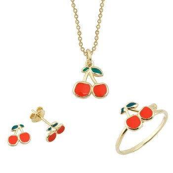 Kiraz Figürlü 14 Ayar Kız Çocuk Altın Takı Seti - Melike