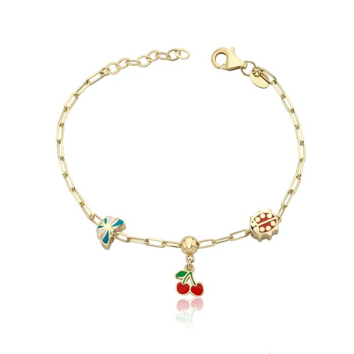 Kirazlı Uğur Böceği Ataç Zincir Çocuk Bilekliği - 1