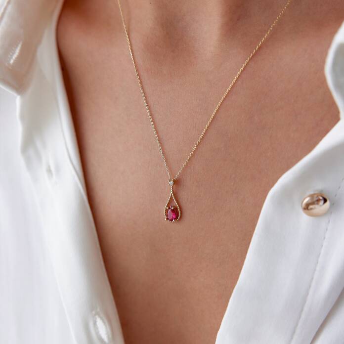 Kırmızı Damla Taşlı Kolye - 1