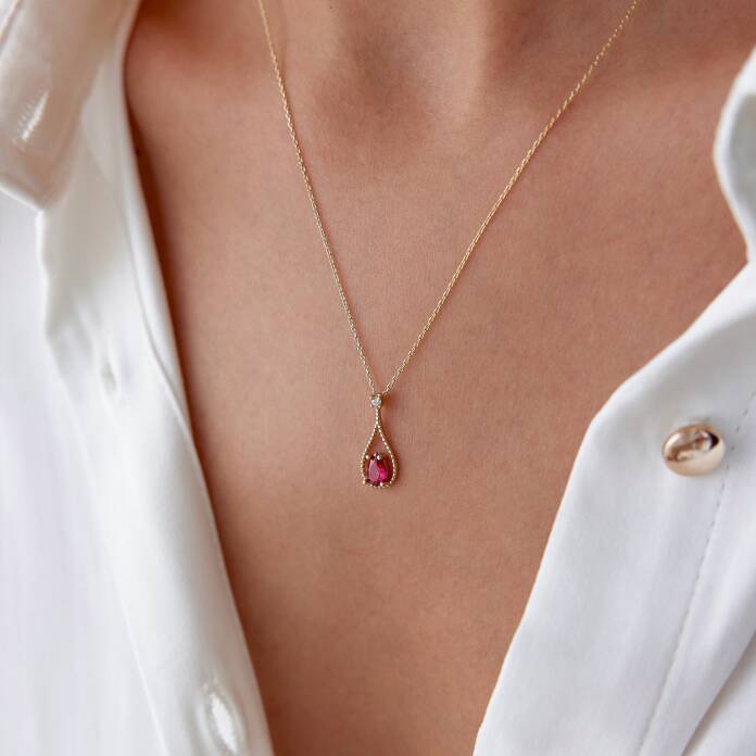 Kırmızı Damla Taşlı Kolye - 2