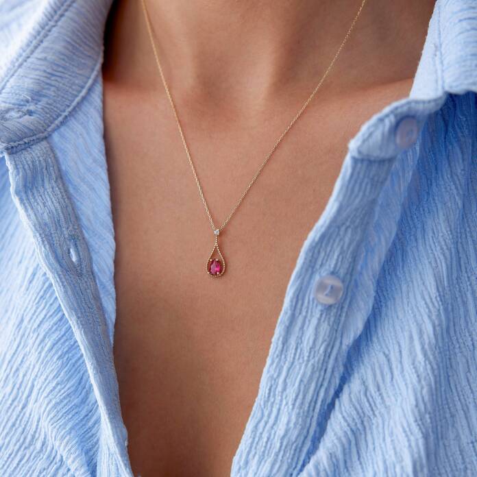 Kırmızı Damla Taşlı Kolye - 3