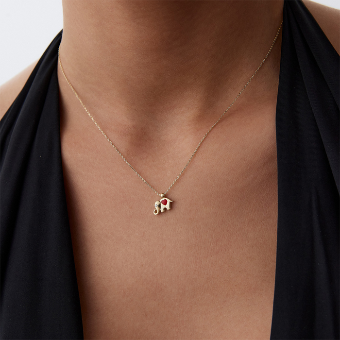 Kırmızı Kalp Mineli Fil Kolye - Özçelik