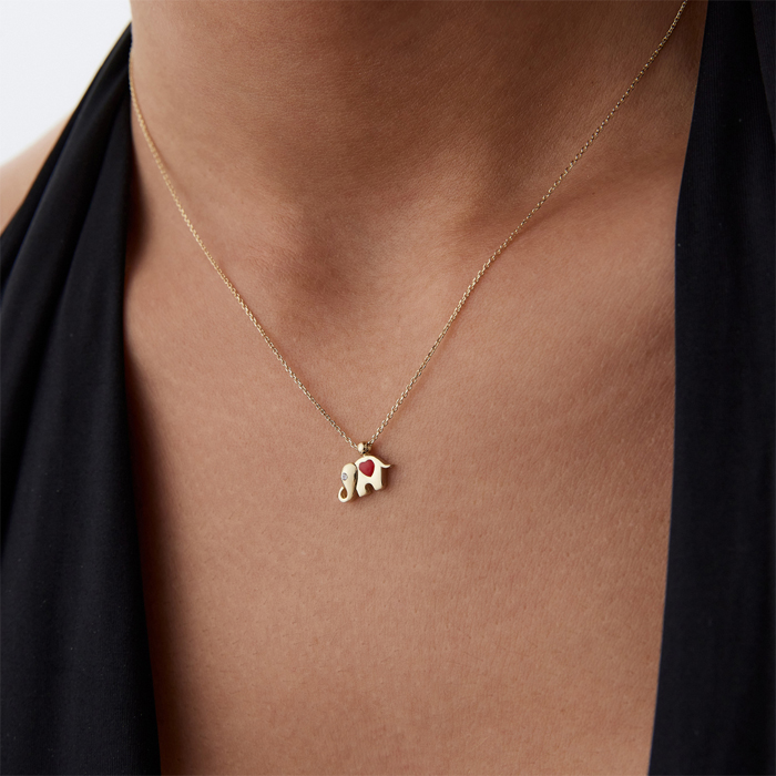 Kırmızı Kalp Mineli Fil Kolye - Özçelik (1)