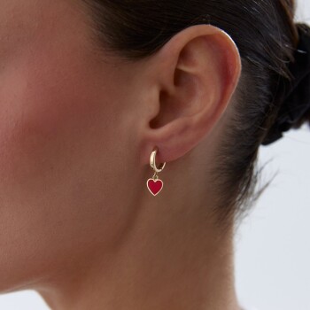 Kırmızı Kalp Sallantılı Küpe - Rayna