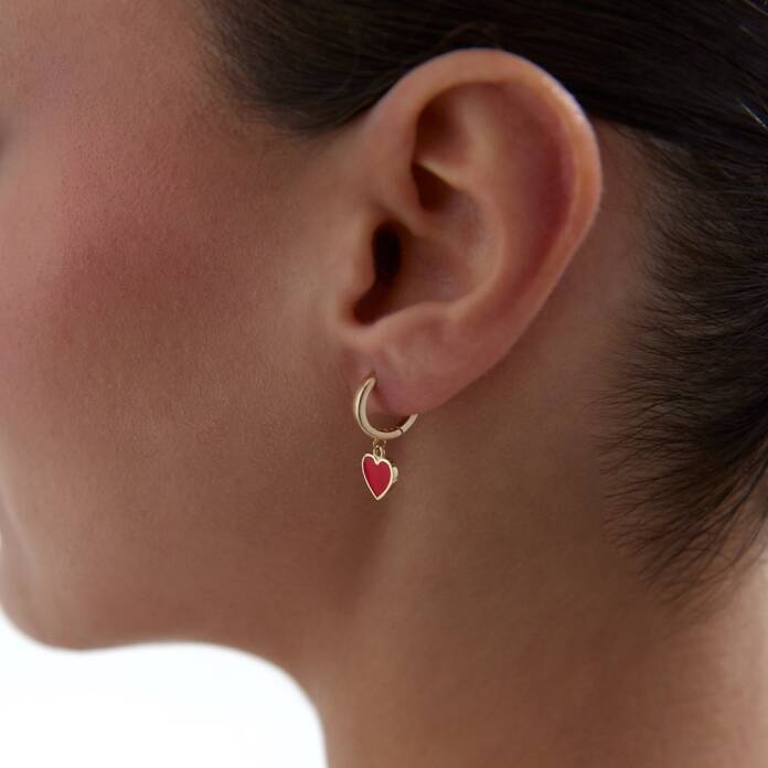 Kırmızı Kalp Sallantılı Küpe - 2