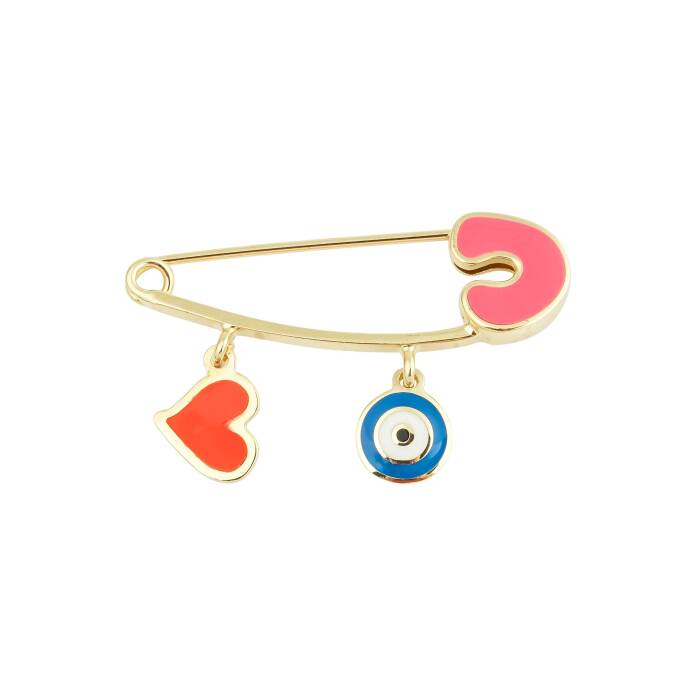 Kırmızı Kalp ve Gözlü Bebek İğnesi - 1