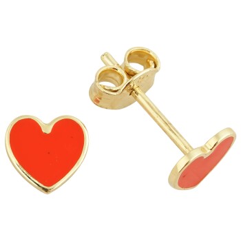 Kırmızı Kalp Vidalı Çocuk Küpesi - Melike