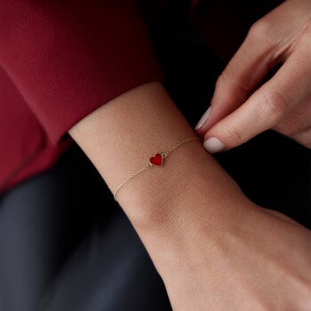 Kırmızı Mineli Kalp Bileklik - Rayna