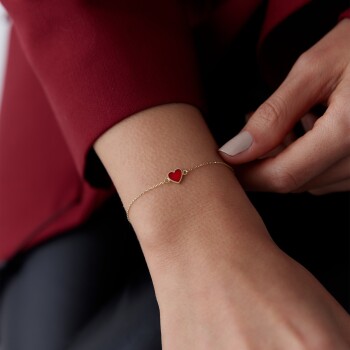 Kırmızı Mineli Kalp Bileklik - Rayna (1)