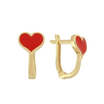 Kırmızı Mineli Kalp Çocuk Küpesi - Melike