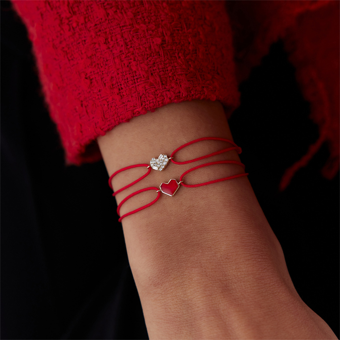 Kırmızı Mineli Kalp İp Bileklik - Alen (1)