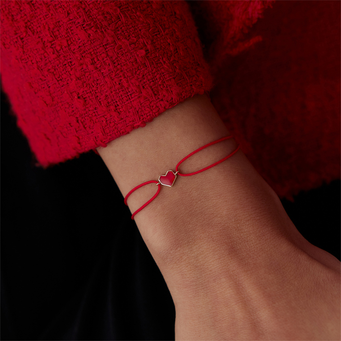 Kırmızı Mineli Kalp İp Bileklik - Alen