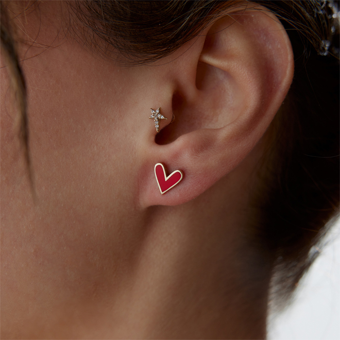 Kırmızı Mineli Kalp Küpe - Rayna (1)