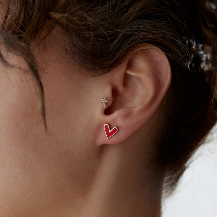 Kırmızı Mineli Kalp Küpe - Rayna