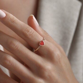 Kırmızı Mineli Kalp Yüzük - Rayna