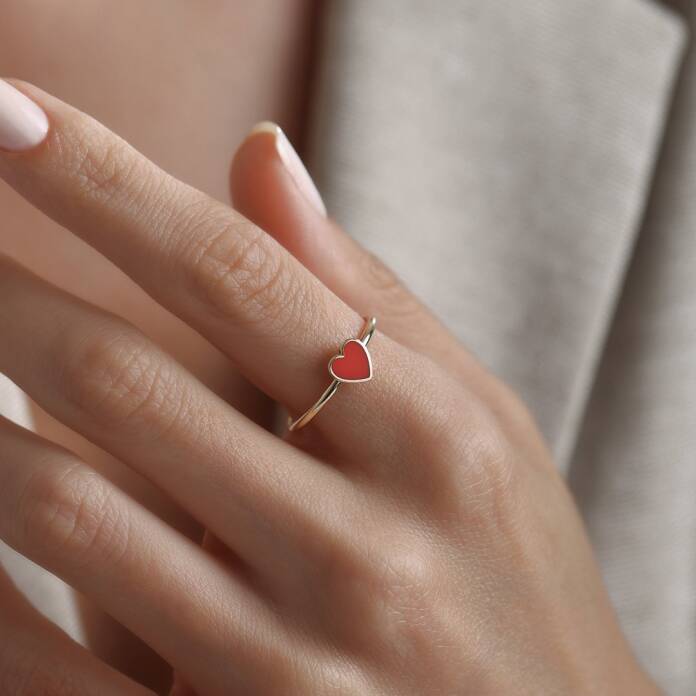 Kırmızı Mineli Kalp Yüzük - 1