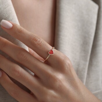 Kırmızı Mineli Kalp Yüzük - Rayna (1)